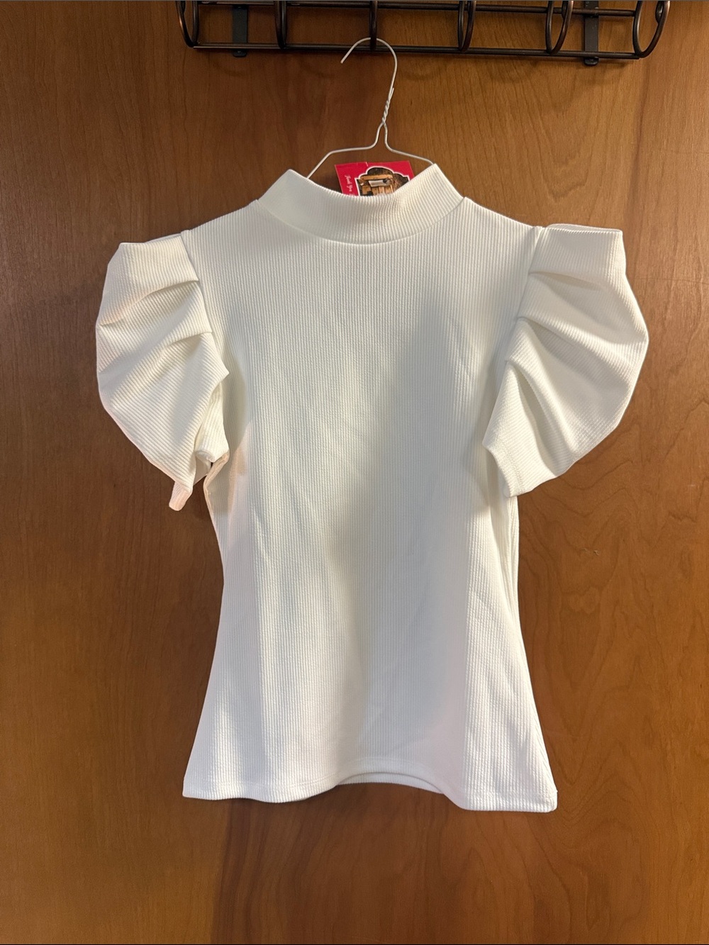 Mock Neck Puff Sleeve Top in Cream